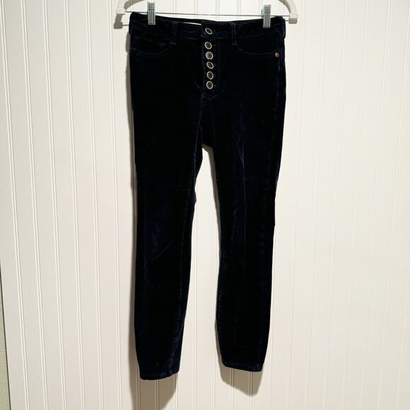 Anthropologie Pilcro High Rise Skinny Corduroy Pants Navy Blue Button Front 26 - Picture 2 of 8